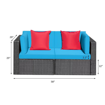 Lacoo 2 Pieces Patio Loveseat Outdoor Sectional Sofa Patio Conversation Set for Small Area, Blue