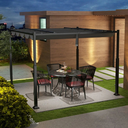 Spaco Outdoor Gazebo,Patios Gazebos,10 x 10 Feet Outdoor Pergola with Retractable Canopy and Metal Columns-Gray
