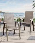 Ataucjin Stackable Dining Chairs Set of 4, High-Back Patio Dining Chairs Set, Outdoor Chairs with Textilene Fabric & Metal Frame for Lawn Backyard Deck Garden