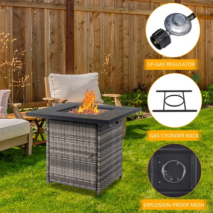 SEGMART Square Propane Fire Pit Table, Outdoor Gas Fire Pit Table with Lava Rocks and Lid, Gas Heater for Bonfire Patio Garden Backyard, 28-Inch 50,000 BTU Auto-Ignition Fire Table, CSA Certification