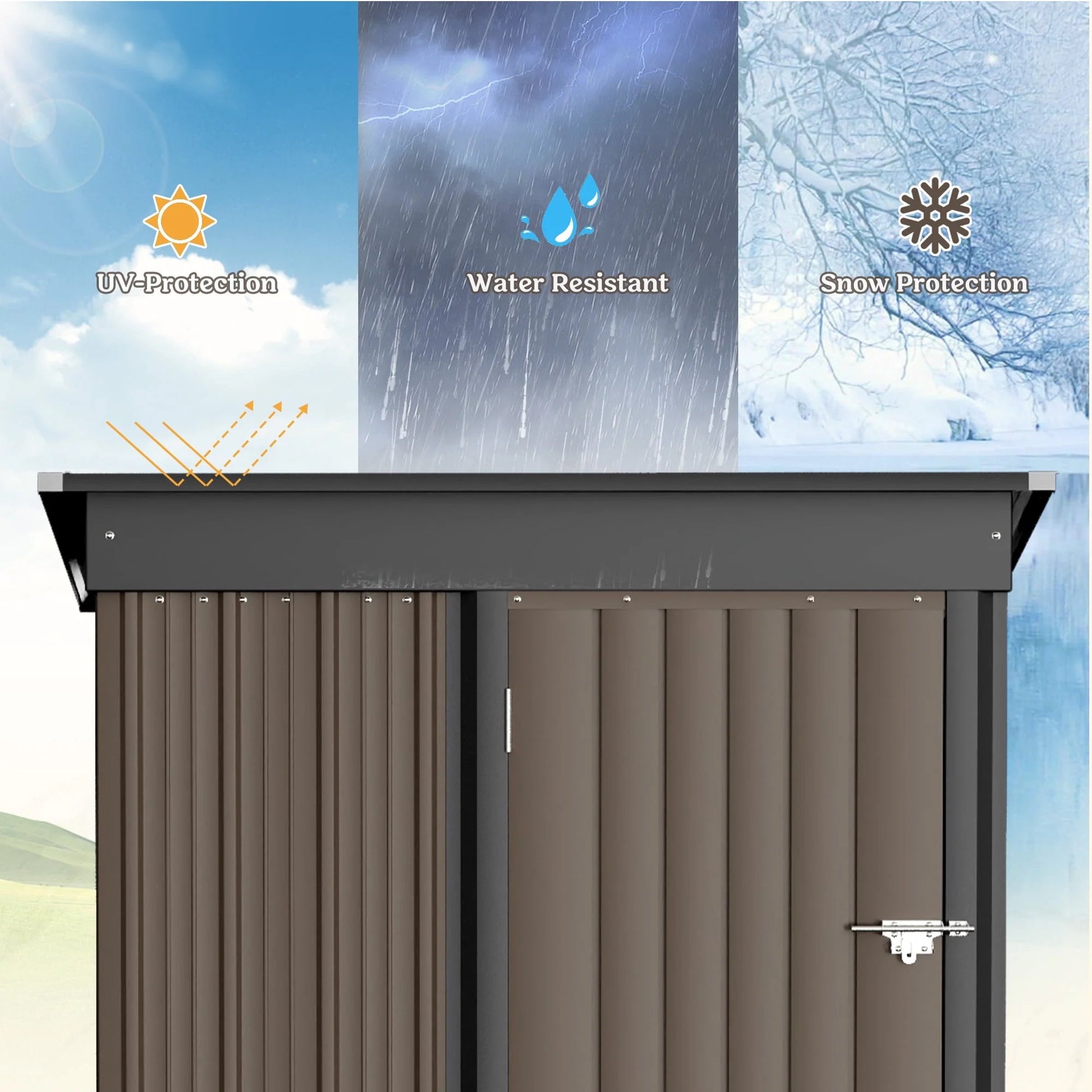 Vineego Metal Outdoor Storage Shed 5FT x 3FT, Steel Utility Tool Shed Storage House with Door & Lock, for Backyard Outdoor Patio,Brown