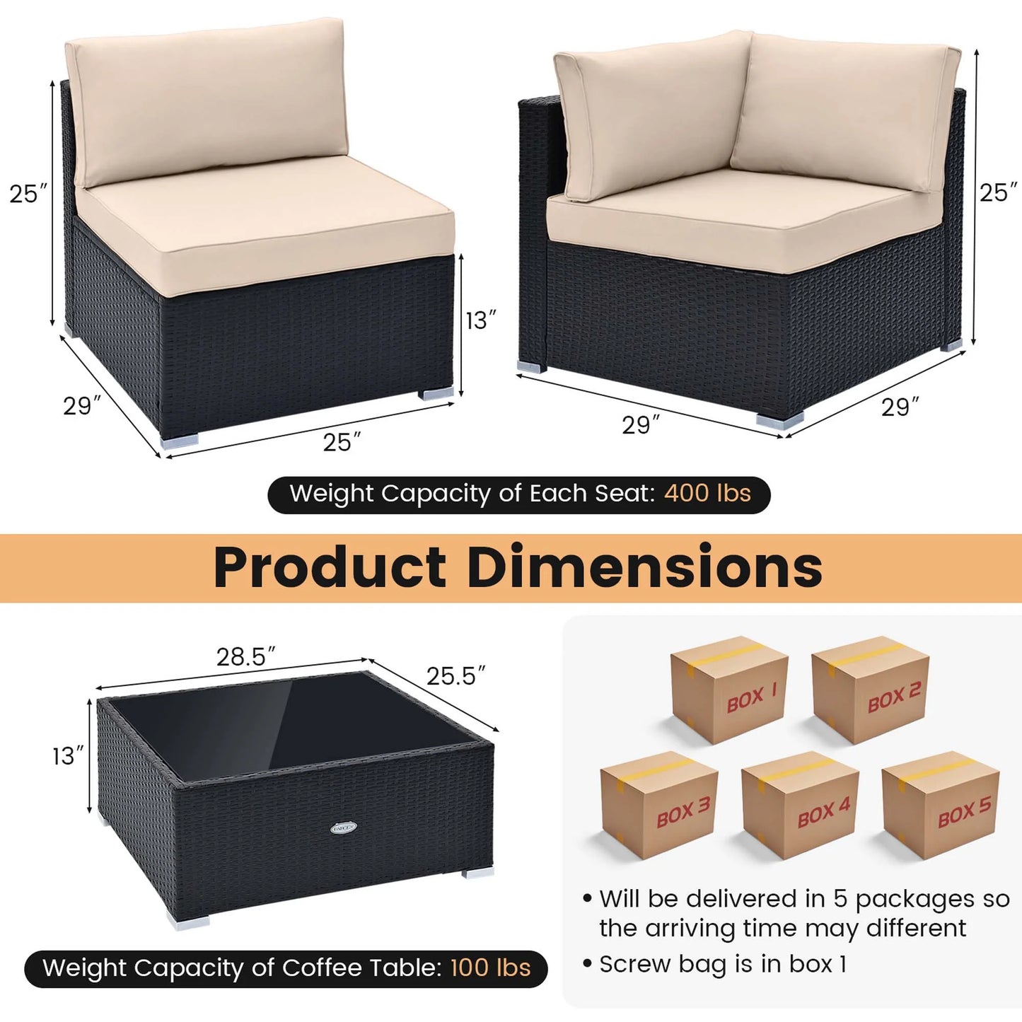 Costway 10 PCS Patio Rattan Furniture Set Outdoor Wicker Sofa Table Cushioned Seat Beige