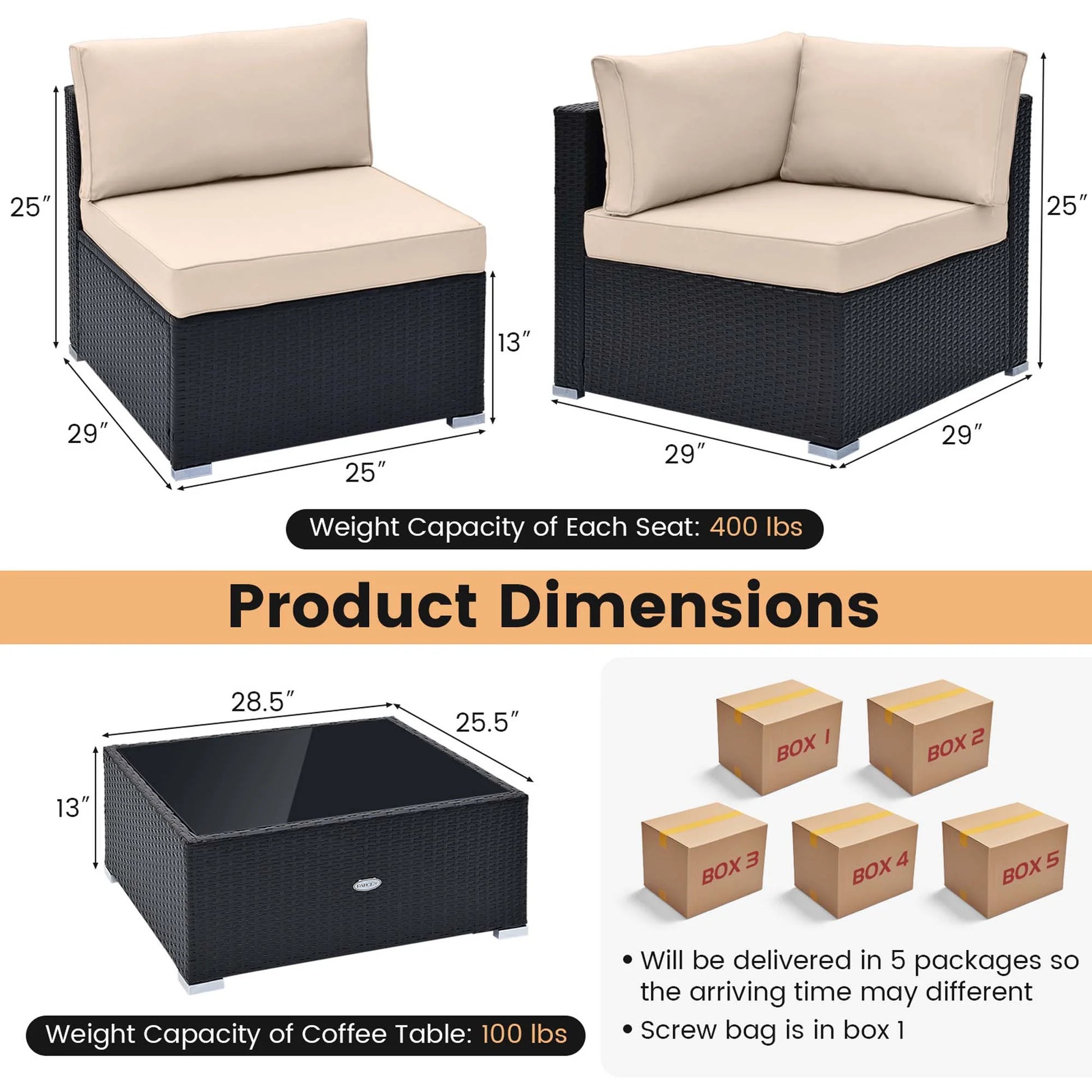 Costway 10 PCS Patio Rattan Furniture Set Outdoor Wicker Sofa Table Cushioned Seat Beige