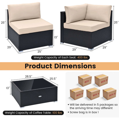 Costway 10 PCS Patio Rattan Furniture Set Outdoor Wicker Sofa Table Cushioned Seat Beige