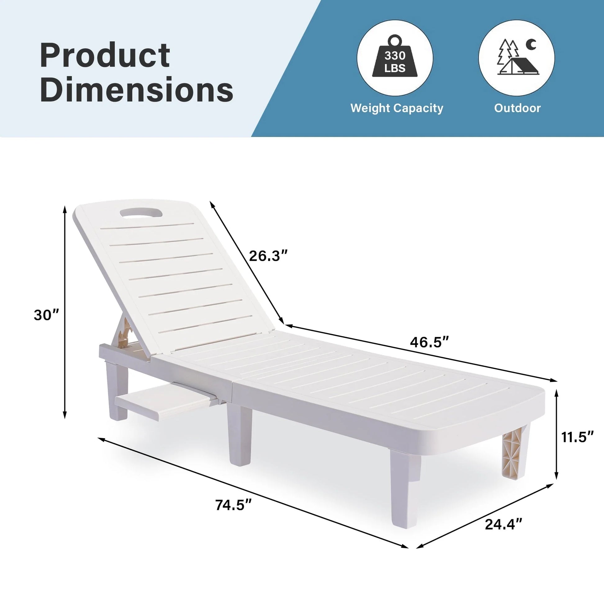 Patio Lounge Chair Set of 2, Adjustable Chaise with Side Table, Outdoor Lounger Recliner for Poolside, Patio, Backyard, Wood Texture Design | Waterproof | Easy to Assemble | Max Weight 330 lbs White