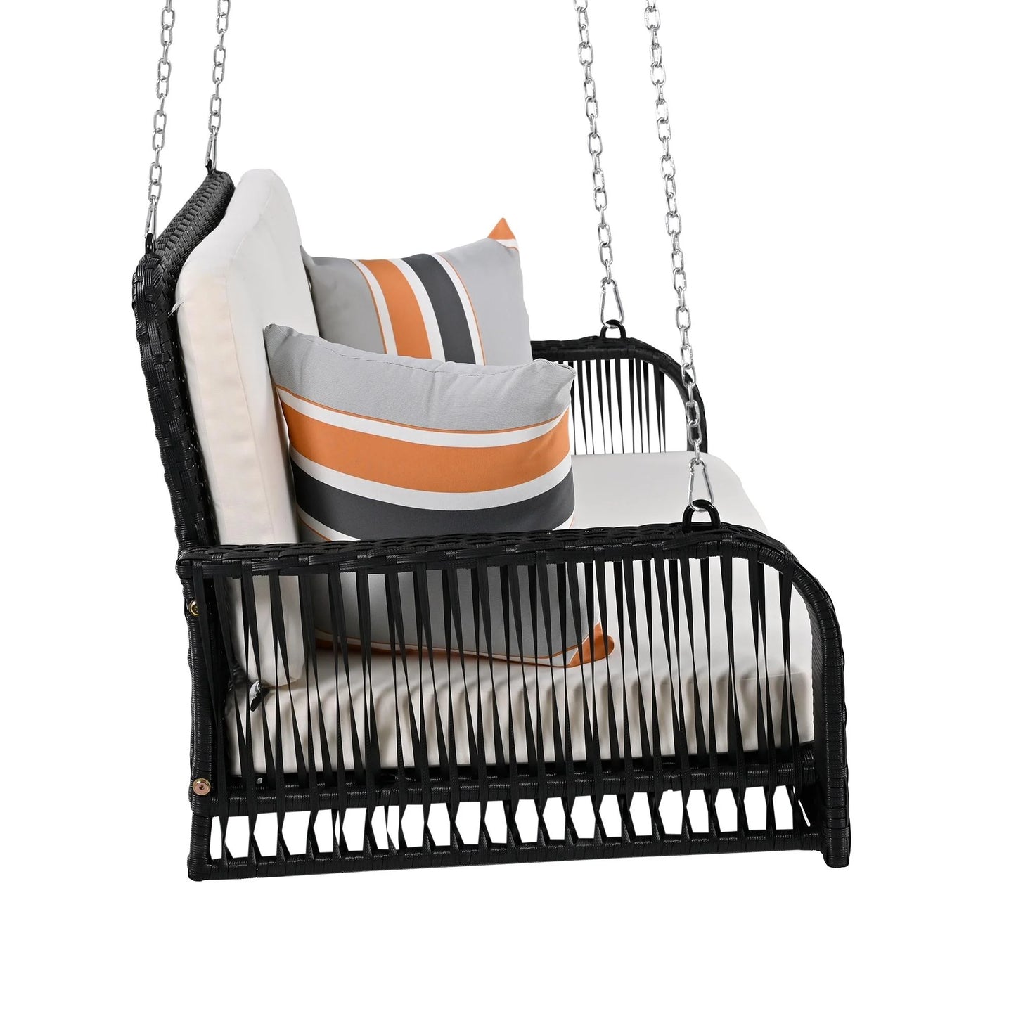 SEGMART 2 Person Wicker Hanging Swing Bench, Front Porch Swing Outdoor Chair with Cushion and Pillow, Patio Furniture Swing for Deck, Backyard, Garden, Gray