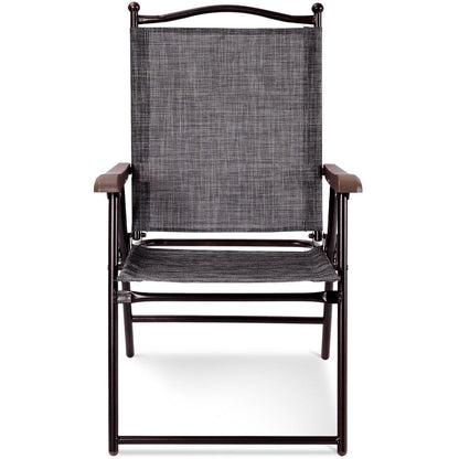 Costway Set of 2 Patio Folding Sling Back Chairs Camping Deck Garden Beach Gray