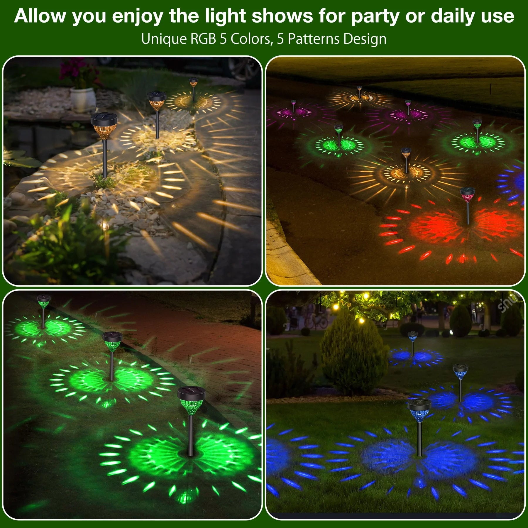 ThorFire 8Pack Solar Pathway Lights, LED Path Light Garden Lights Auto-on/off 5 Pattern Waterproof Solar Landscape Lights for Lawn Patio Yard Garden(Warm Light)