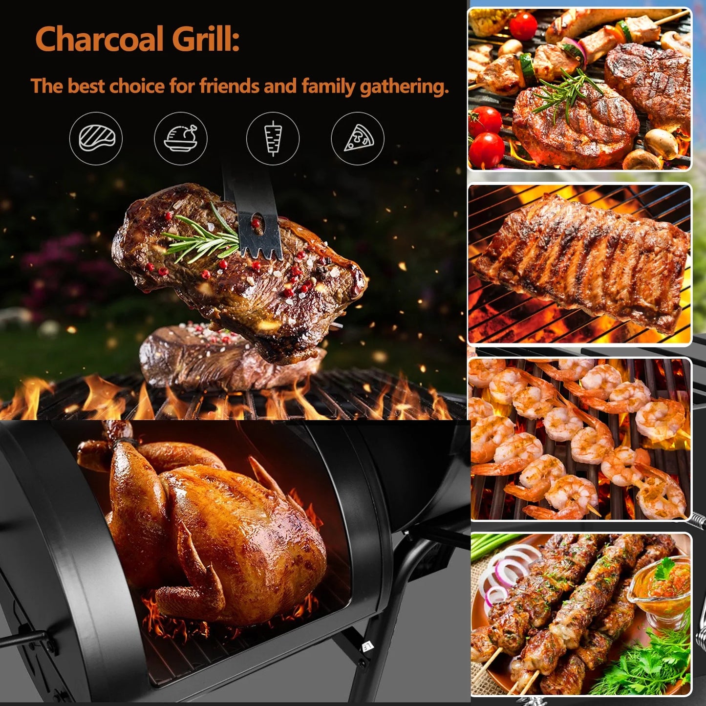 Vebreda Outdoor BBQ Grill Charcoal Barbecue Pit Patio Backyard Meat Cooker Smoker