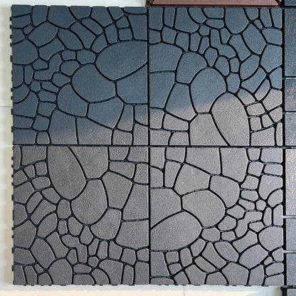 Miniyam 44 Pcs 12"x12" Interlocking Deck Tiles, Rubber Flooring, Patio Decking, Poolside, Dark Gray+Stone Texture