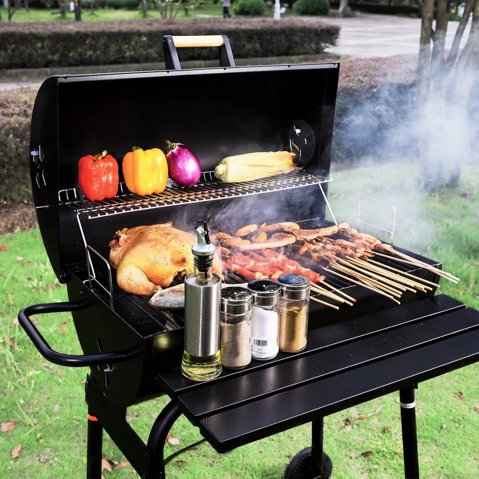 Uten Charcoal Grill Outdoor BBQ Smoker Picnic Camping Patio Backyard Cooking, Black