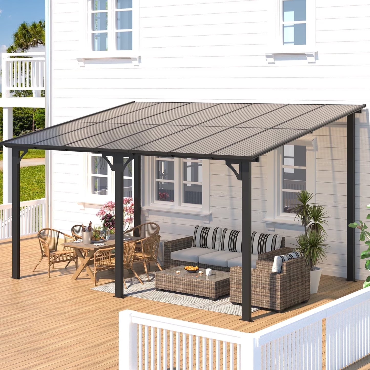 AECOJOY 10' x 14' Hardtop Gazebo Outdoor Aluminum Pergola for Garden, Patio, Backyard-Gray