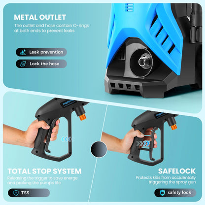 5000 Psi Electric Pressure Washer, 2.8 Gpm Power Washer with 33FT Extension Hose Reel, Pressure Adjustable (2500PSI-5000PSI), 4 Quick Connect Nozzles and Foam Cannon for Car/Fence/Patio(Blue)