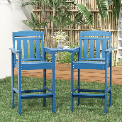 STARY Tall Adirondack Chairs Set of 2, HDPE Adirondack Bar Stools with Connecting Tray, Bar Height Adirondack Chair Patio Barstool, Ideal All Weather Tall Patio Chair for Balcony, Poolside, Backyard