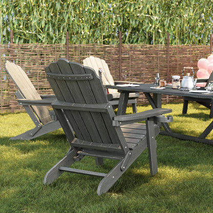 Aiho Foldable Adirondack Lounge Chair with Ottoman & Cup Holder - Outdoor Patio Garden Recliner, Gray