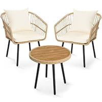 DEXTRUS 3-Piece Outdoor Patio Furniture Wicker Bistro Set with Soft Cushions