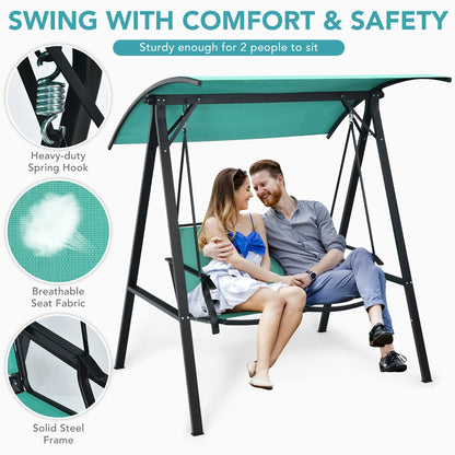 Gymax 2-Person Outdoor Patio Porch Swing Chair w/Adjustable Canopy Turquoise