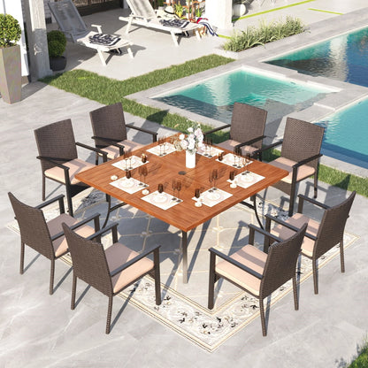 Sophia & William Metal 60" x 60" Patio Outdoor Square Dining Table for 8, Teak Color