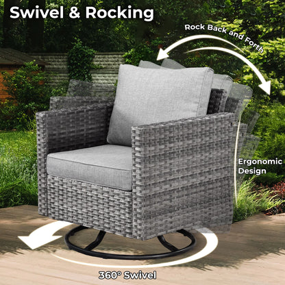 Ovios 11 Pieces Patio Fire Pit Set Outdoor Wicker Sectional Sofa Conversation Set with Swivel Rocking Chairs and Side Table,Dark Gray