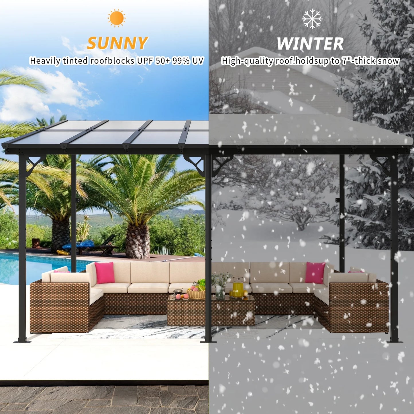 JolyDale 10?x 14? Hardtop Gazebo, Outdoor Wall-mounted Pergola for Garden, Patio, Backyard, Gray