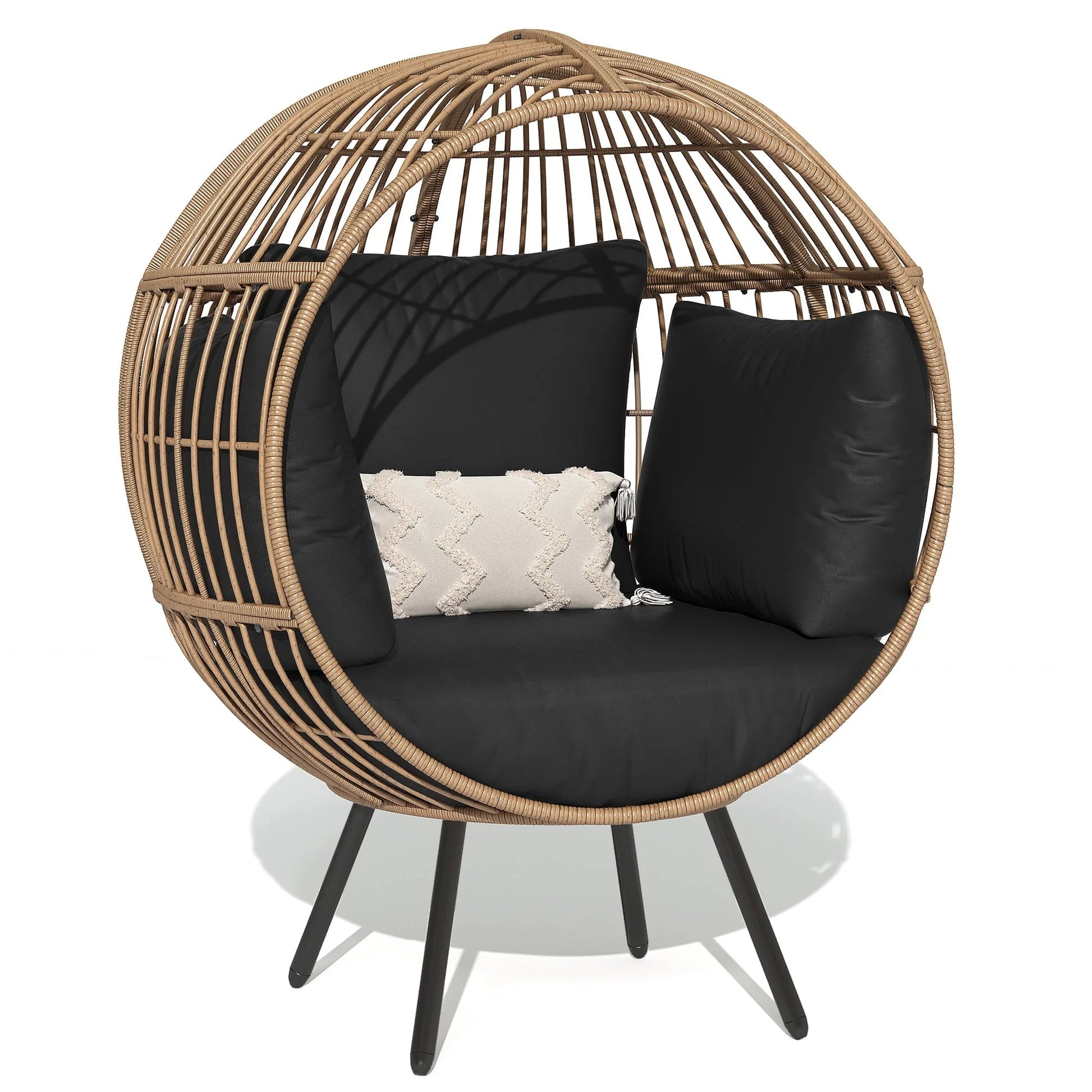 Dextrus Wicker Egg Chair Outdoor Indoor Oversized Lounger with Stand and Cushions Egg Basket Chair for Patio Backyard Porch - Beige