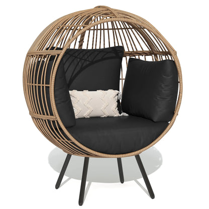 Dextrus Wicker Egg Chair Outdoor Indoor Oversized Lounger with Stand and Cushions Egg Basket Chair for Patio Backyard Porch - Beige