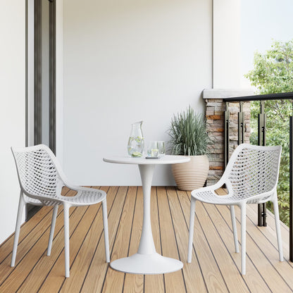 WestinTrends Playa 3-Piece Outdoor Round Metal Dining Table Set And Stackable Resin Patio Dining Side Chairs, Olive Green