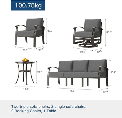 Gotland Aluminum Patio Furniture Set,7 Pieces 10 Seat Metal Outdoor Furniture Conversation Set w/Swivel Chairs,Navy Blue