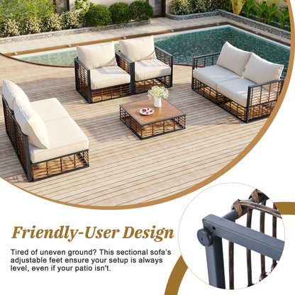 Harper & Bright Designs 7 Piece Outdoor Metal Patio Sectional Sofa Set, Free combination All Weather Patio Conversational Modular Furniture Set with Cushions and Coffee Table for Outdoor, Gray