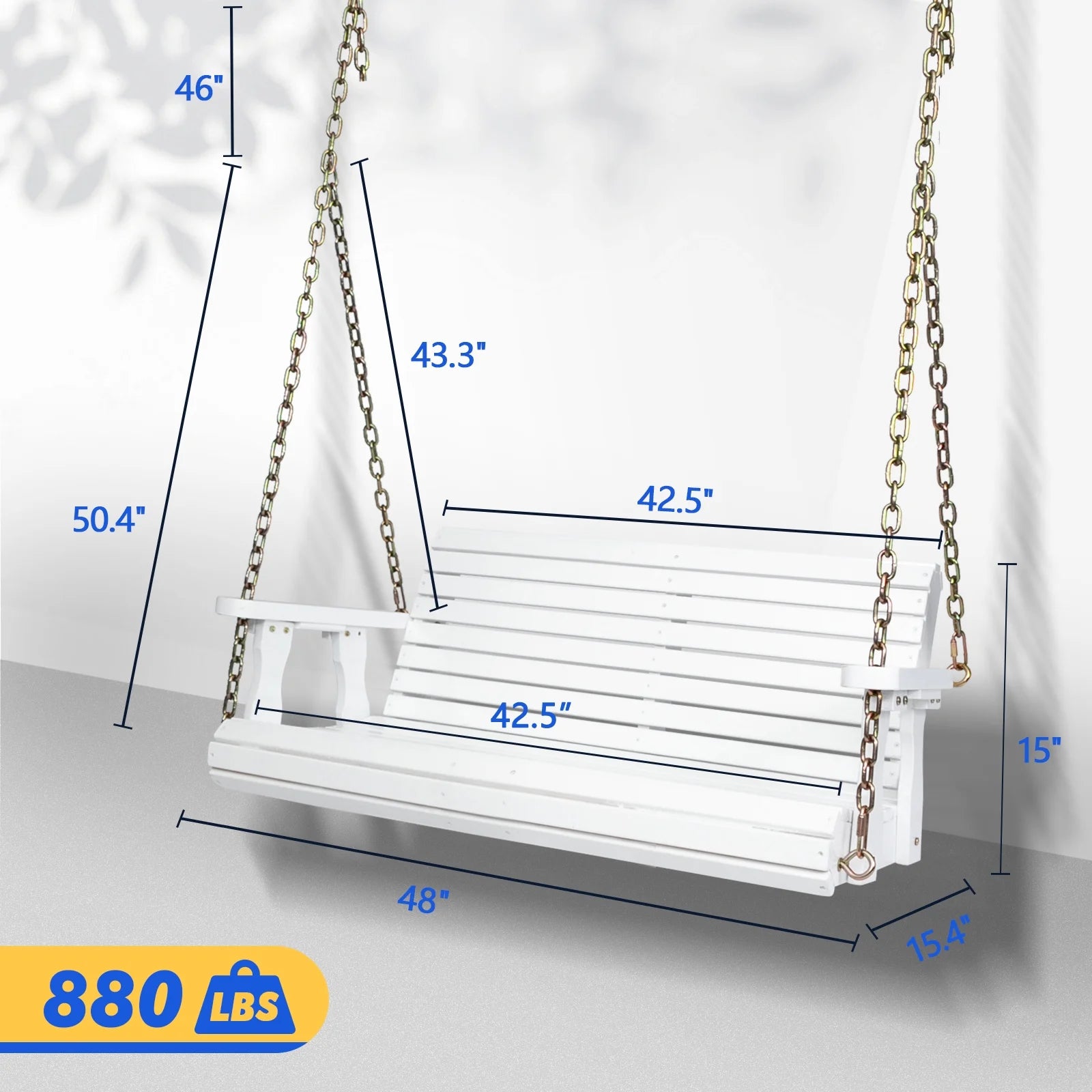 Ktaxon Patio Wooden Porch Swing for Courtyard & Garden, Heavy Duty 880 LBS Swing Chair Bench with Hanging Chains for Outdoors (White, 4 FT)