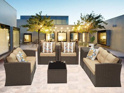 Superjoe 10 Pcs Patio Wicker Furniture Set Aluminum Frame Outdoor Sectional Conversation Sofa with Storage Box and Coffee Table,Beige