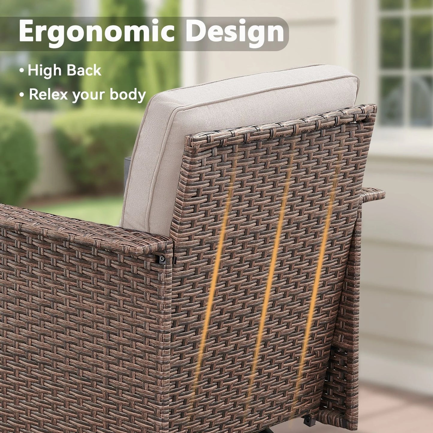 Opohoro 5-Piece Outdoor Conversation Set with Wide Armrest Patio Sofa, Ottomans and Swivel Rocking Chairs for Porch Garden