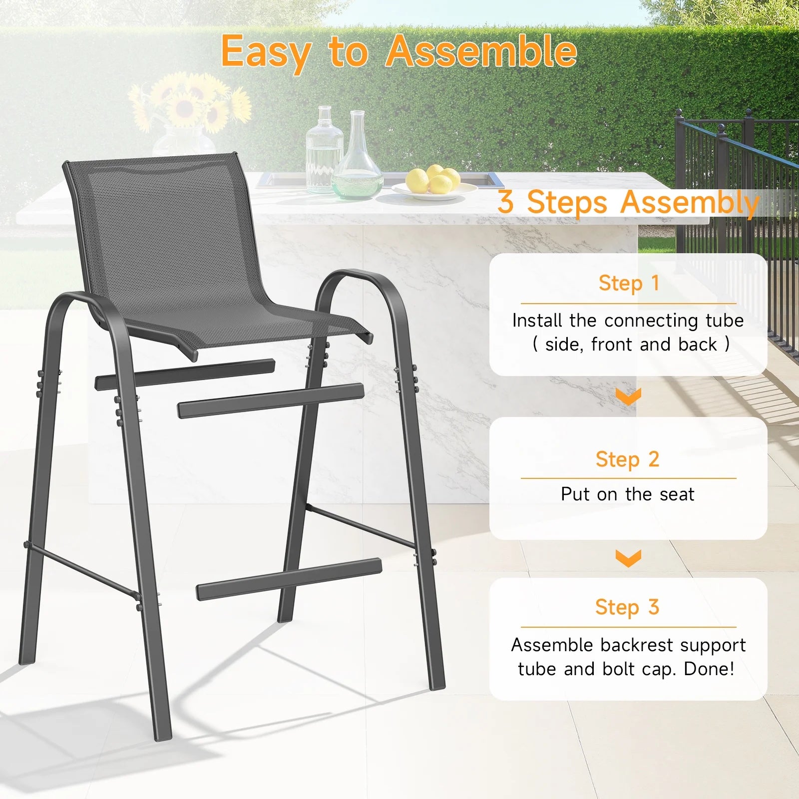 Dovov Outdoor Bar Stools Set of 4, Patio Bar Height Stool Outdoor Textilene Bar Chairs All Weather Patio Barstools for Garden Poolside Backyard Balcony Porch Lawn Deck, Gray