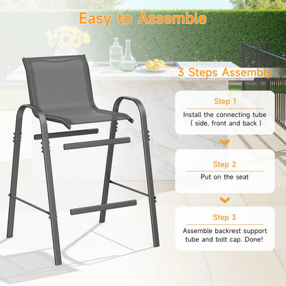 Dovov Outdoor Bar Stools Set of 4, Patio Bar Height Stool Outdoor Textilene Bar Chairs All Weather Patio Barstools for Garden Poolside Backyard Balcony Porch Lawn Deck, Gray