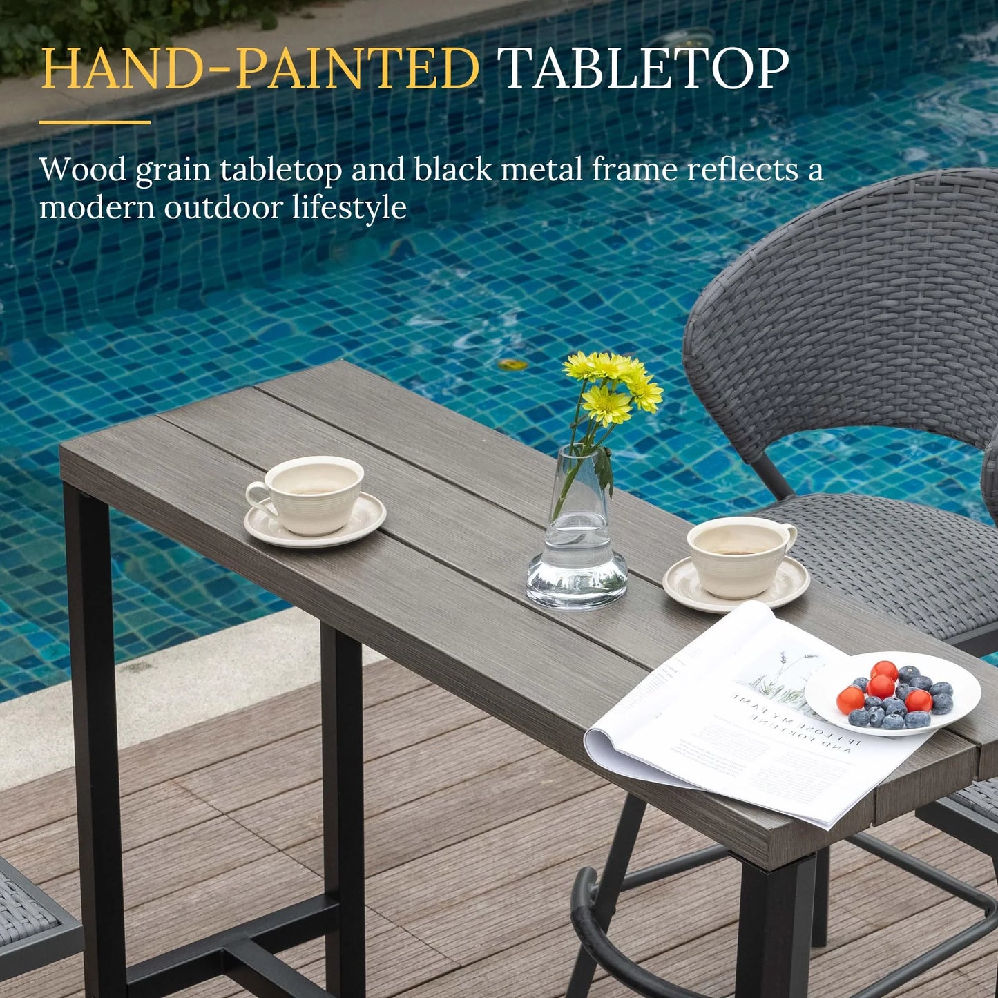 Vicllax Patio Rectangle Bar Table Metal Modern Style for Porch Garden (45.3"Lx13.8"Wx37.4"H)