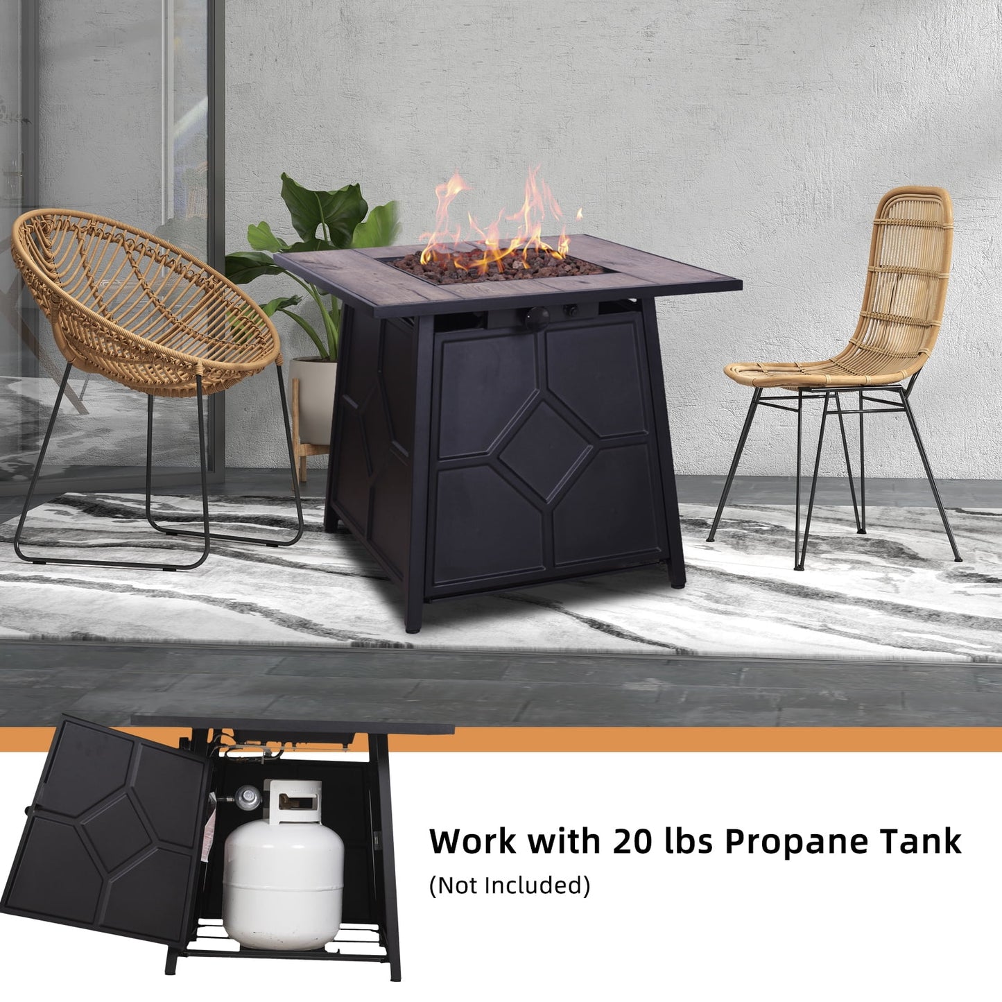 Afterglow Outdoor 28" Propane Fire Pit Table for Outside Patio Backyard Garden | Terra Fab Top & Steel Base