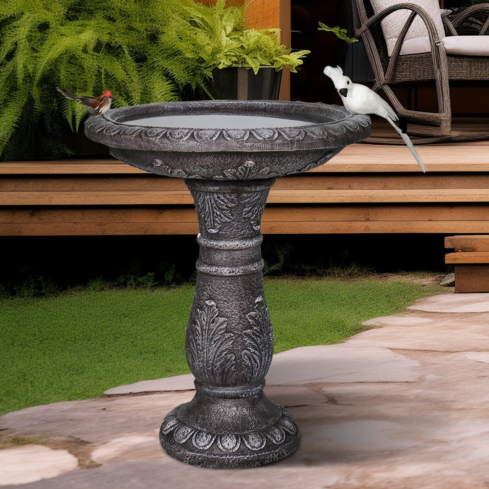 24.4 Inch Height Outdoor Bird Bath - Fibre Reinforced Concrete Large Bird Bath Stylish with Modern Pedestal for Garden, Patio, Lawn, Backyard