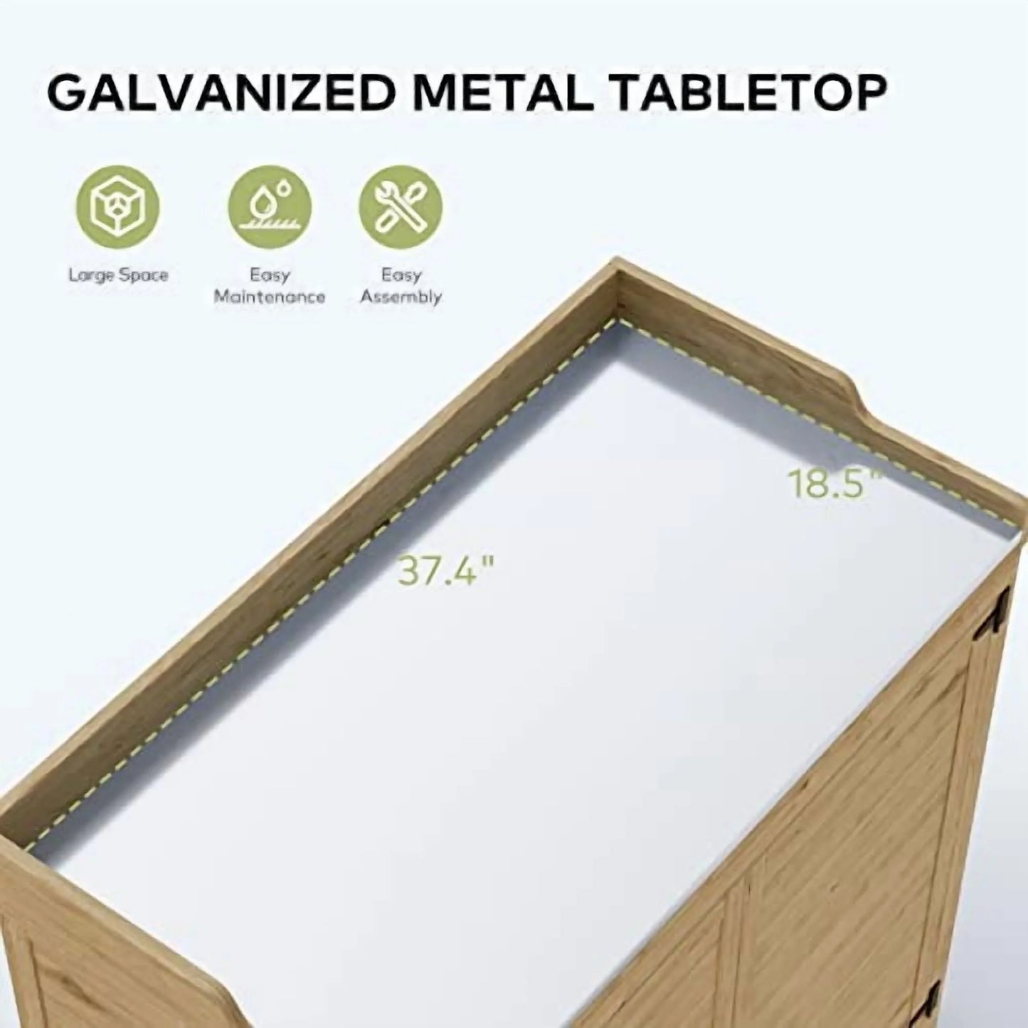 Gizoon Outdoor Potting Bench with Metal Tabletop, Outdoor Garden Patio Wooden Storage Cabinet with Adjustable Shelf, Double Doors Garden Work Bench for Backyard, Patio, Lawn - Natu