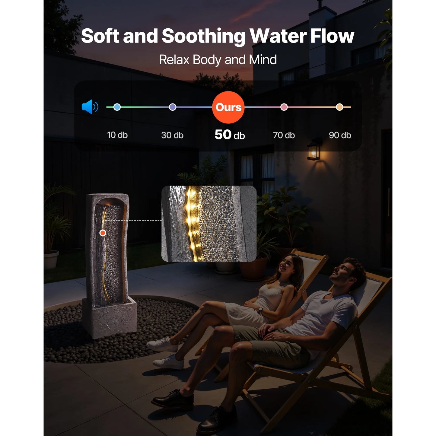 KFFKFF Outdoor Water Fountain, 38.58-Inch Tall with LED Light and Pump, 1-Tier Floor Standing Rock Base Design for Garden, Home, Patio, and Backyard Use