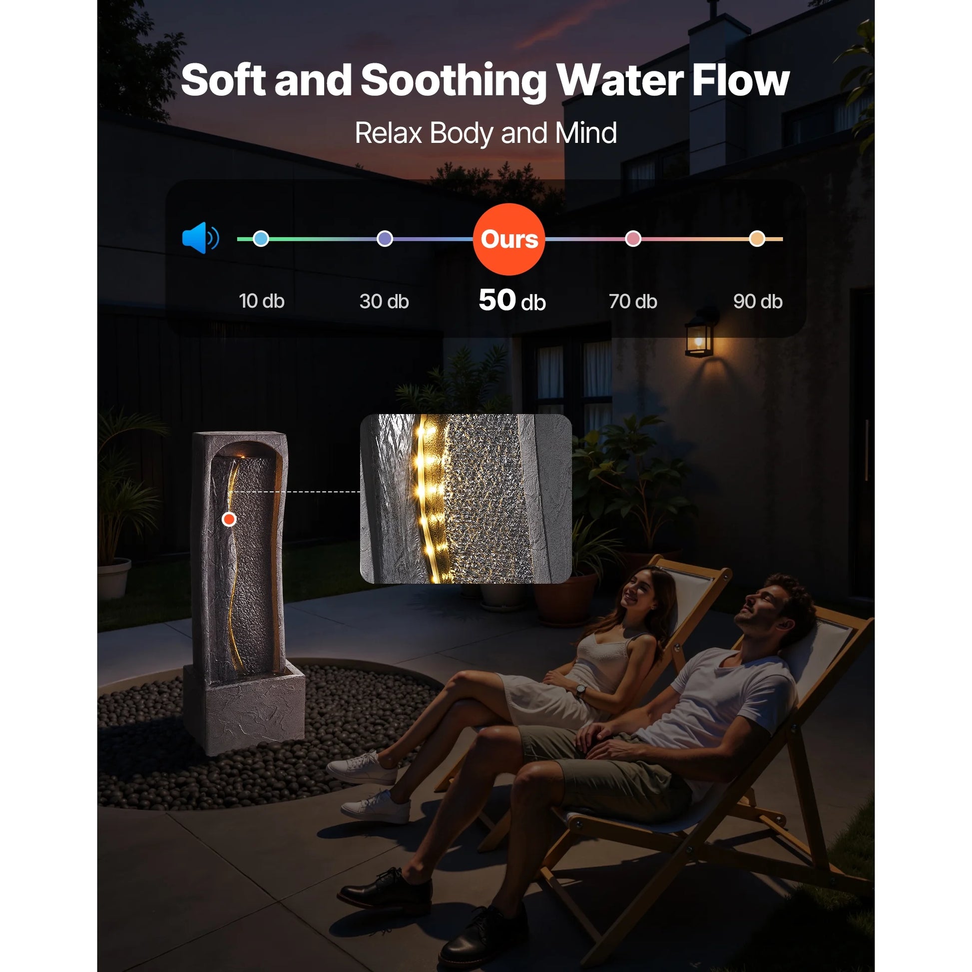 KFFKFF Outdoor Water Fountain, 38.58-Inch Tall with LED Light and Pump, 1-Tier Floor Standing Rock Base Design for Garden, Home, Patio, and Backyard Use