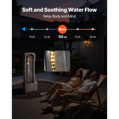 KFFKFF Outdoor Water Fountain, 38.58-Inch Tall with LED Light and Pump, 1-Tier Floor Standing Rock Base Design for Garden, Home, Patio, and Backyard Use