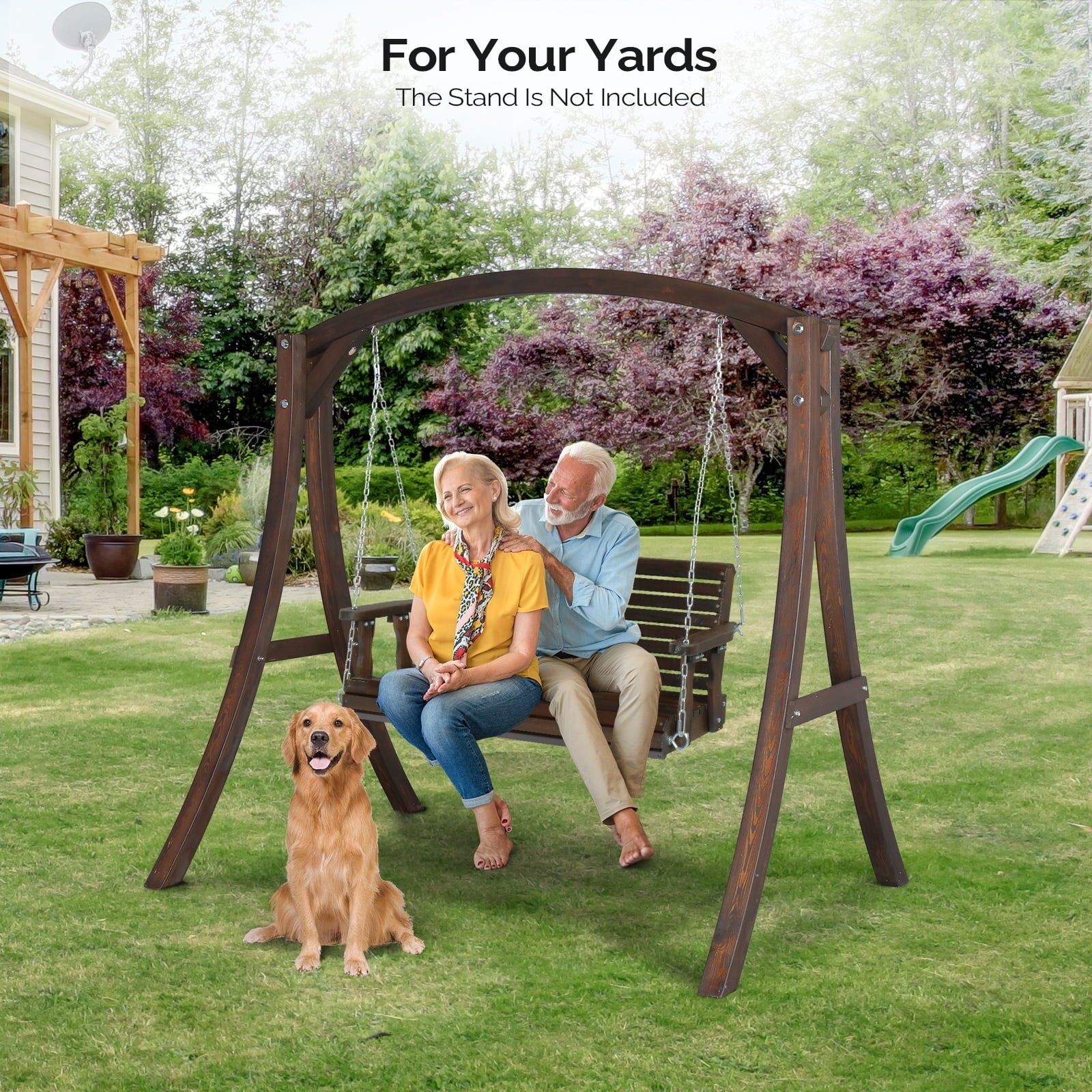 Zimtown Patio Wooden Porch Swing Swing Chair Bench Heavy Duty 880lbs with Hanging Chains for Outdoors,4 FT, Rustic