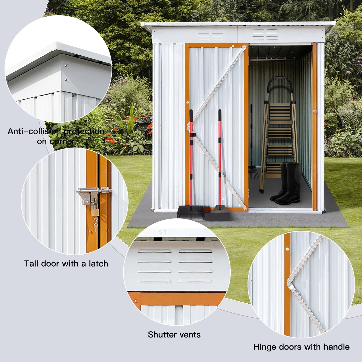 SYNGAR Storage Sheds 5 x 3 ft, Outdoor Storage Cabinet with Lockable Door Sloped Roof, Outdoor Storage Box Waterproof UV Proof for Patio Garden, Metal Tool Shed, White
