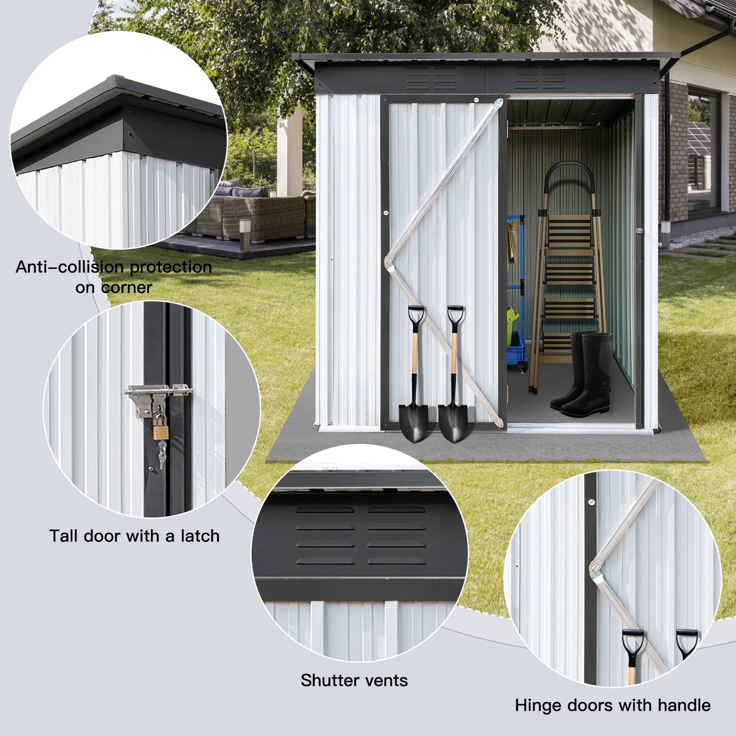 SYNGAR Storage Sheds 5 x 3 ft, Outdoor Storage Cabinet with Lockable Door Sloped Roof, Outdoor Storage Box Waterproof UV Proof for Patio Garden, Metal Tool Shed, White