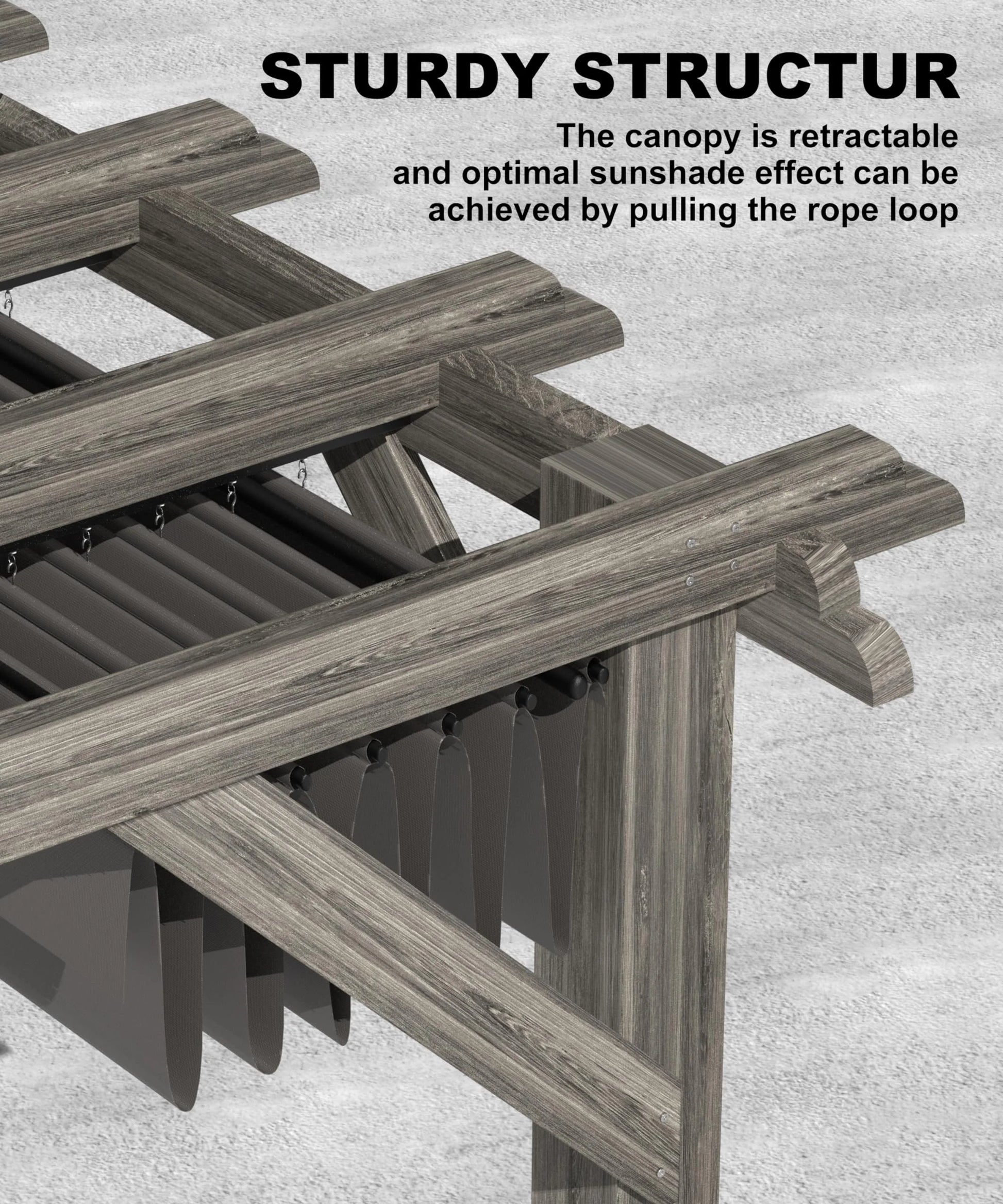 TROPOW 10'X 10' Cedar Wood Pergola with Solid Structure, Retractable Shade Canopy, Durable, Rot Resistant, Patio Pergola for Backyard, Deck, Garden, Outdoor Entertaining