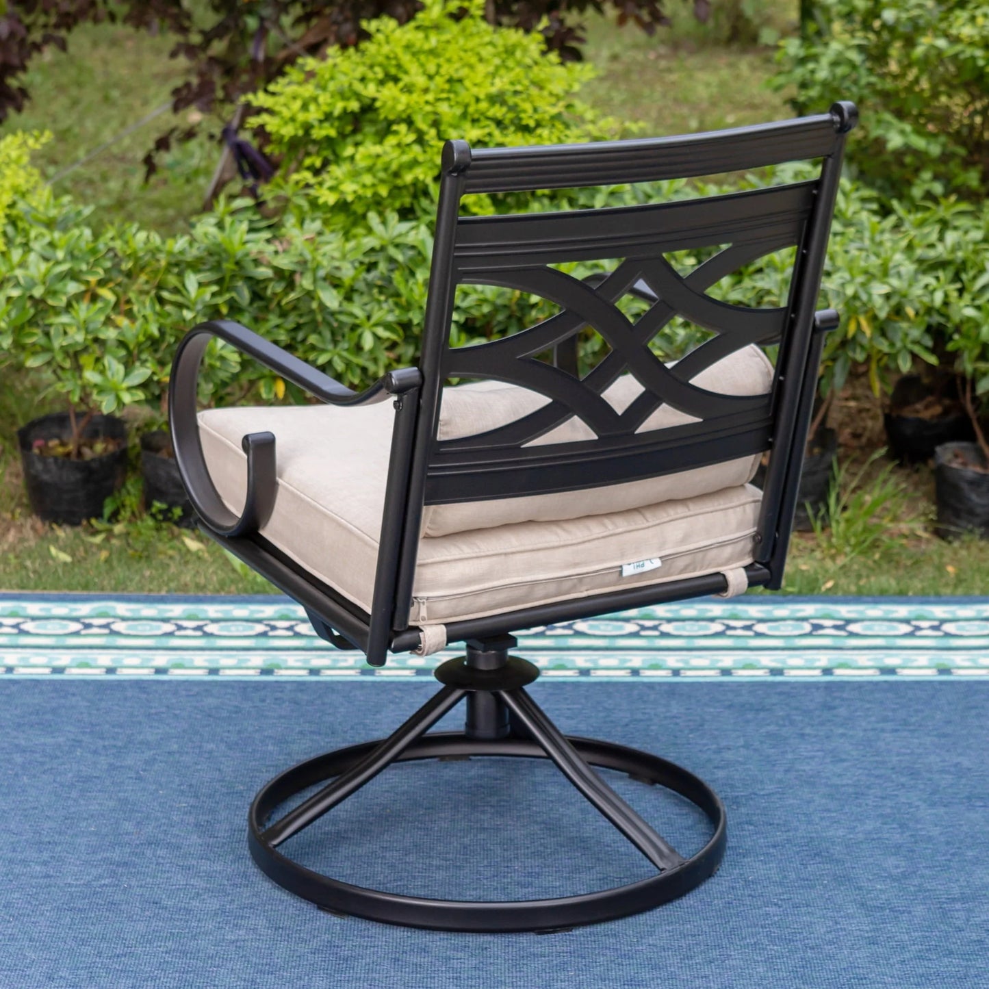 MF Studio 5 Pieces Patio Dining Set 1 Piece Metal Round Table & 4 Pieces Outdoor Swivel Chairs with Cushion