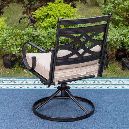 MF Studio 5 Pieces Patio Dining Set 1 Piece Metal Round Table & 4 Pieces Outdoor Swivel Chairs with Cushion