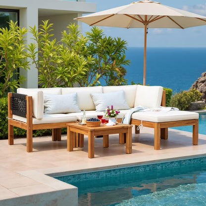 Devoko 7 pieces Patio Acacia Wood Sectional Sofa with CushionsOutdoor Furniture Set for Porch, Yard and Balcony