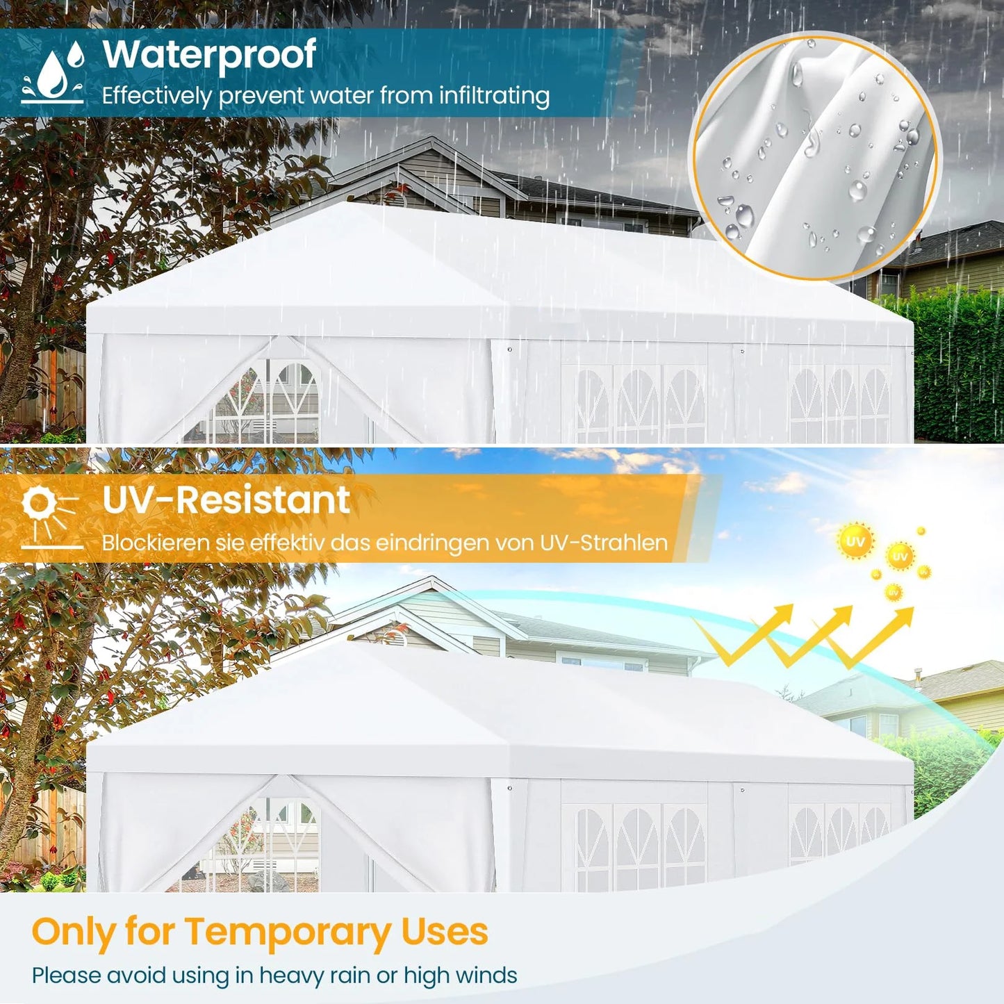 Hoteel Party Tent 10x20 Canopy Tents for Parties with 4 Removable Sidewalls, Patio Camping Gazebo, Portable Tent for Parties, Weddings, BBQ, Waterproof, White