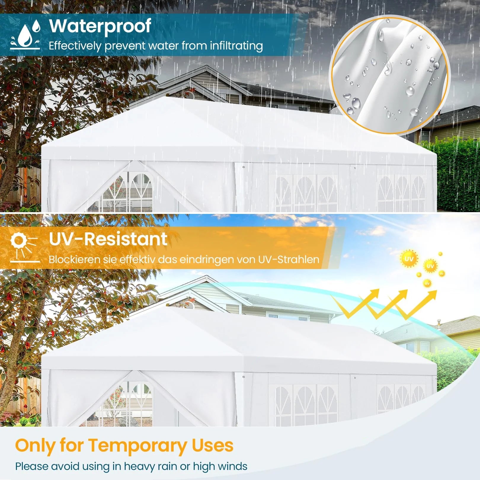 Hoteel Party Tent 10x20 Canopy Tents for Parties with 4 Removable Sidewalls, Patio Camping Gazebo, Portable Tent for Parties, Weddings, BBQ, Waterproof, White